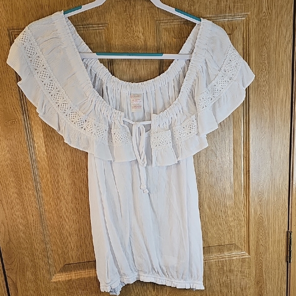 No Boundaries Tops - No Boundaries Light Blue Ruffle Blouse